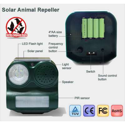 GH-192C solar battery powered bird Scarer Deterrent with light